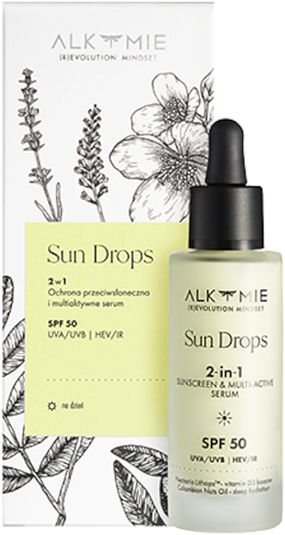 Сонцезахисний крем і мультиактивна сироватка - Alkmie Sun Drops Sunscreen & Multi-Active Serum SPF 50 — фото N1