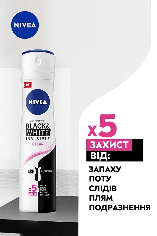 Антиперспирант "Черное и Белое. Невидимый. Прозрачный", спрей - NIVEA Black & White Invisible Clear Anti-Perspirant — фото N3