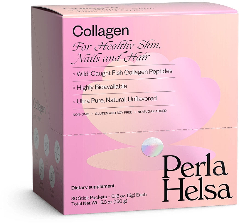 Морской коллаген, пептиды I типа, 30 стиков - Perla Helsa Collagen Dietary Supplement 