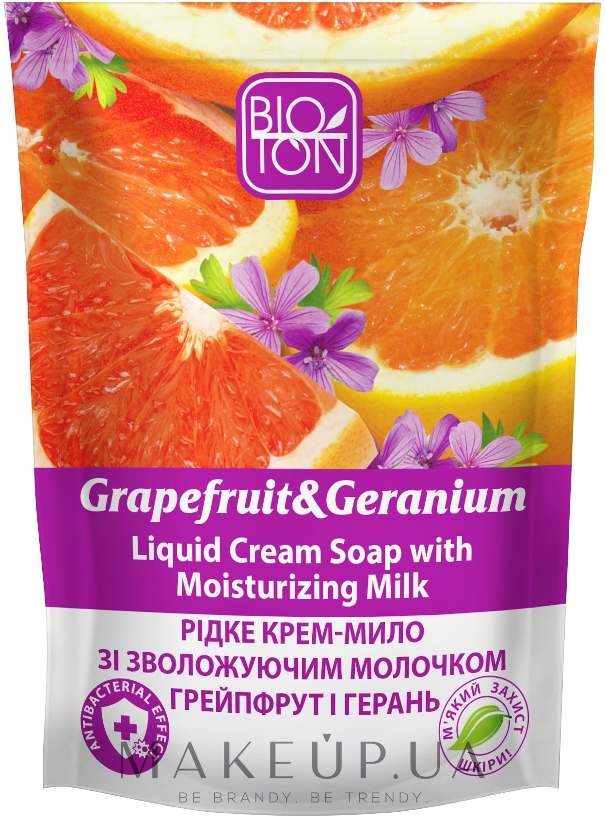 Рідке крем-мило "Грейпфрут і герань" - Bioton Cosmetics Active Fruits "Grapefruit & Geranium" Soap (дой-пак) — фото 500ml
