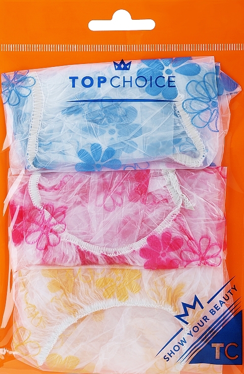 Шапочка для душа, 30659, 3 шт., голубая, желтая, розовая - Top Choice — фото N1