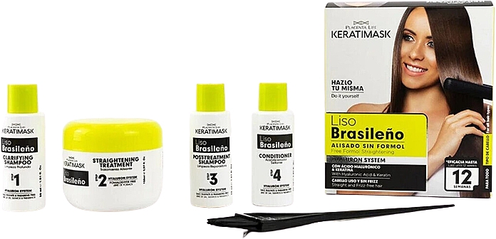 Набір для випрямлення волосся, 6 продуктів - Placenta Life Keratimask Straightening Kit — фото N2