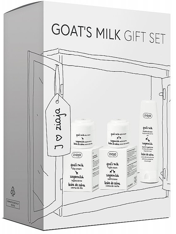 Набір - Ziaja Goat Milk Gift Set (d/cr/50ml + n/cr/50ml + h/cr/80ml) — фото N1