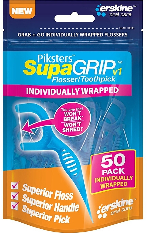 Зубна нитка-флосер, 50 шт. - Piksters SupaGrip Advanced Flosser Toothpicks — фото N1