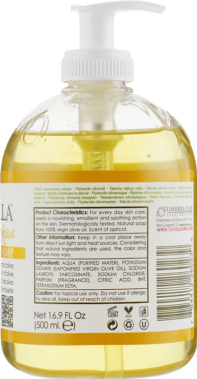 Мило рідке для обличчя і тіла "Абрикос" на основі оливкової олії - Olivella Face & Body Soap Olive — фото N2