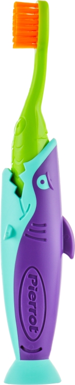 Набір дитячий "Акула", салатовий + бірюзово-фіолетова акула + салатовий чохол - Pierrot Kids Sharky Dental Kit (tbrsh/1шт. + tgel/25ml + press/1шт.) — фото N3