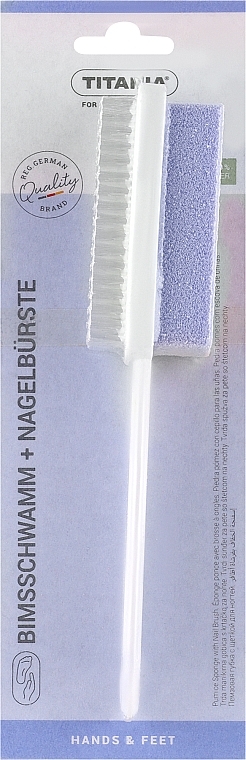 Щітка-пемза педикюрна комбінована, 7066, на довгій ручці, блідо-синя - Titania — фото N1