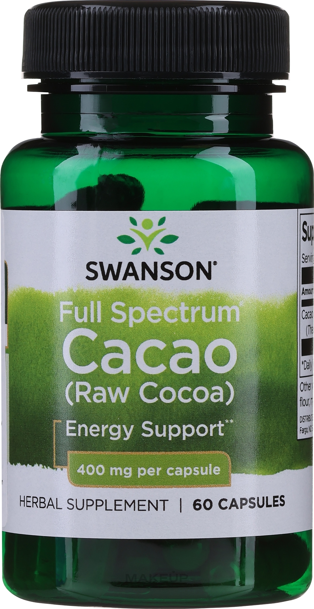 Пищевая добавка "Сырое какао", 400 мг - Swanson Full Spectrum Raw Cocoa — фото 60шт