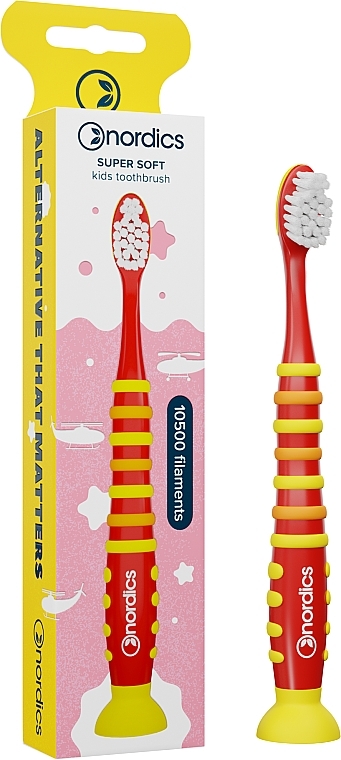 Дитяча зубна щітка "Ракета", червона із жовтим - Nordics Super Soft Kids Toothbrush 10500 — фото N1