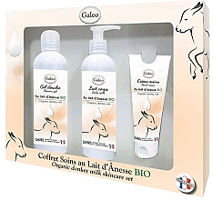 Набор - Galeo Organic Donkey Milk Scincare Set (sh/gel/250ml + b/milk/250ml + h/cr/75ml) — фото N2