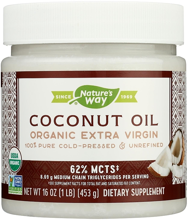 Кокосовое масло нерафинированное холодного отжима - Nature’s Way Coconut Oil Organic Extra Virgin — фото N1