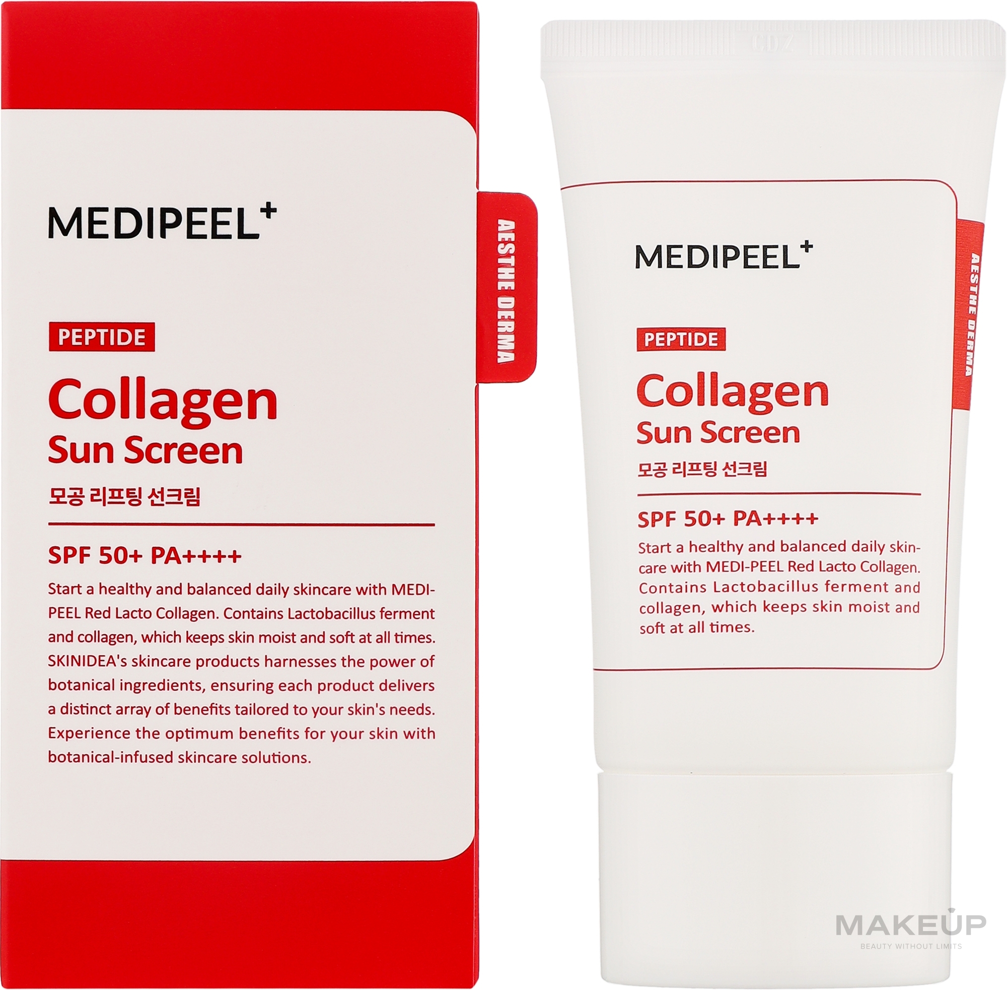 Солнцезащитный крем для сужения пор с коллагеном и пептидами - Medi Peel Red Lacto Peptide Collagen Pore Lifting Sun Cream SPF 50+ PA++++ — фото 50ml