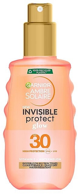 Сонцезахисний водостійкий спрей для шкіри тіла та обличчя "Невидимий Захист", високий ступінь захисту SPF30 - Garnier Ambre Solaire Invisible Protect Glow SPF30 Spray