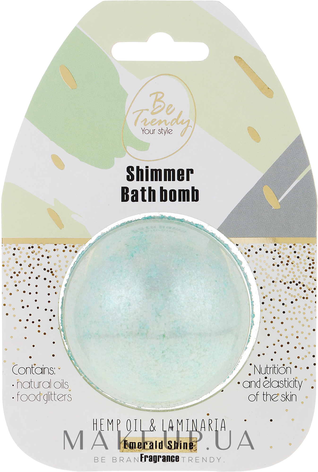 Бомба для ванни "Конопляна олія й ламінарія" - Be Trendy Shimmer Bath Bomb Hemp Oil & Laminaria Emerald Shine — фото 100g