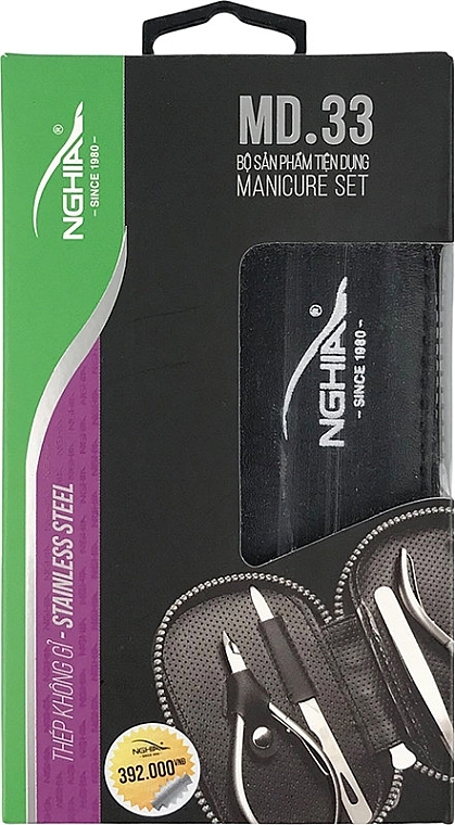 Манікюрний набір 4 предмети, MD.33, у чорному футлярі, сіро-сталевий - Nghia Export Manicure Set — фото N1