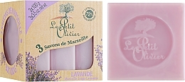 3 традиционных мыла Лаванда - Le Petit Olivier 3 traditional Marseille soaps Lavender — фото N1