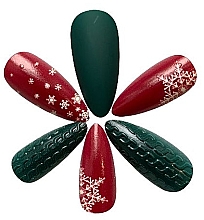 Накладні нігті "Різдвяні візерунки", червоно-зелені - Deni Carte — фото N2