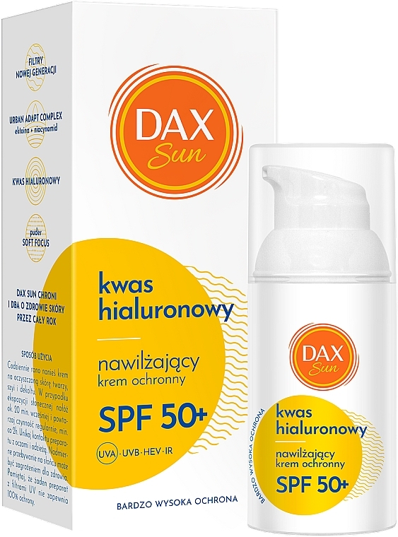 Зволожувальний захисний крем з гіалуроновою кислотою - Dax Cosmetics Moisturizing Protective Cream SPF 50+ — фото N1