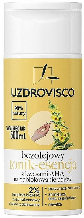 Безмасляный тоник-эссенция для лица с AHA-кислотами для очищения пор - Uzdrovisco — фото N1