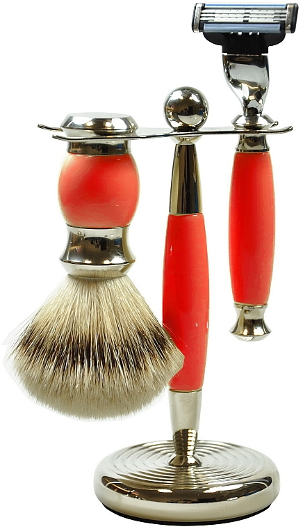 Набор для бритья - Golddachs Pure Bristle, Mach3 Polymer Red Chrom (sh/brush + razor + stand) — фото N1