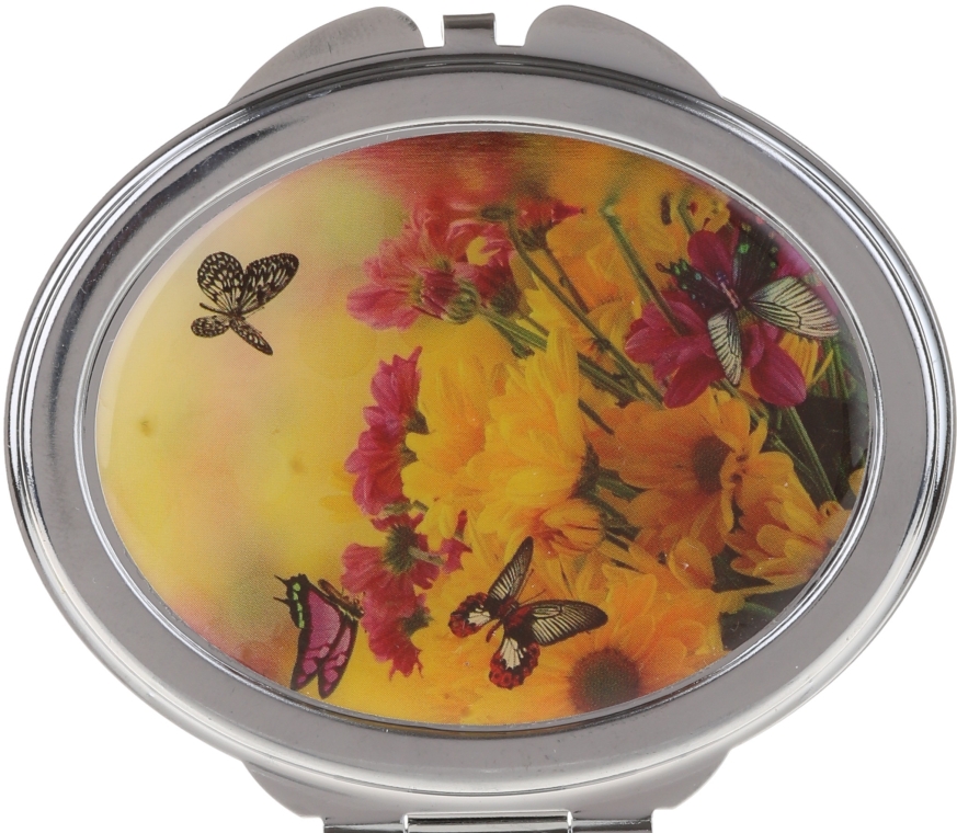 Дзеркальце косметичне "Метелики", 85451, жовто-червоні квіти - Top Choice — фото N1