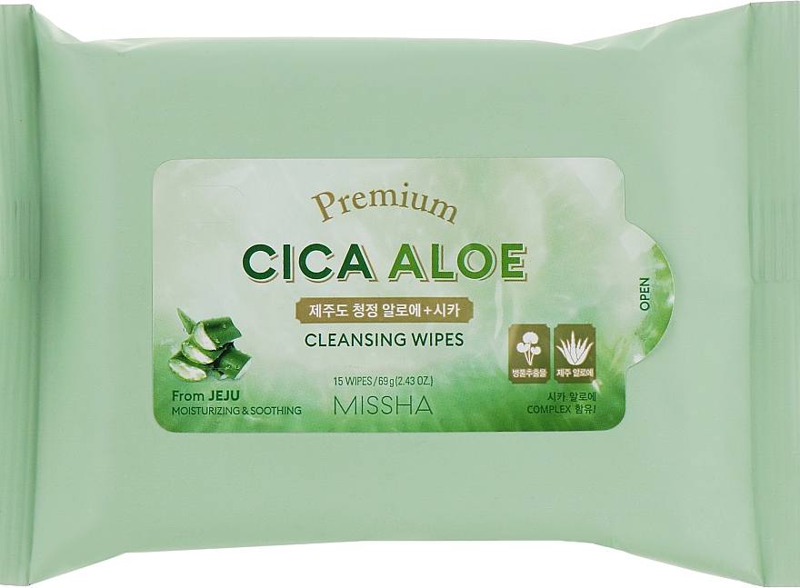 Очищающие салфетки - Missha Premium Cica Aloe Cleansing Wipes