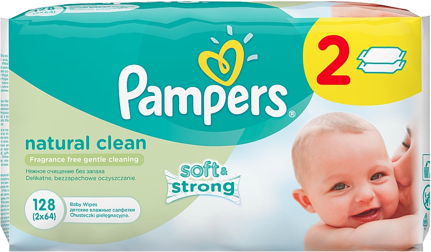 Дитячі вологі серветки Natural Clean, 128 шт. - Pampers — фото N1