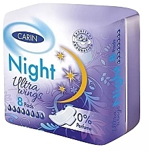 Гігієнічні прокладки,  8 шт. - Carin Ultra Wings Night 0% Perfume — фото N1