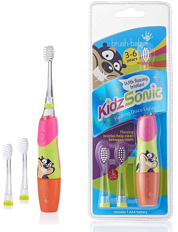 Електрична зубна щітка «Flashing Disko Lights» 3-6 років, рожева - Brush-Baby KidzSonic Electric Toothbrush — фото N3