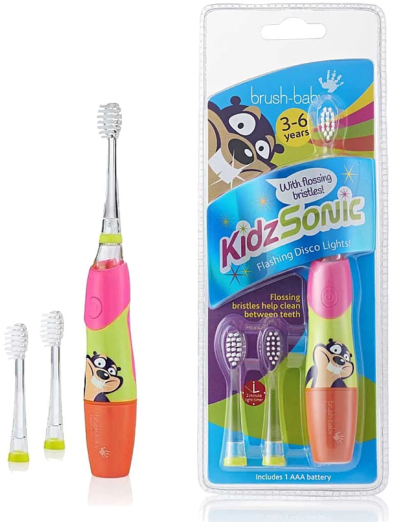 Электрическая зубная щетка "Flashing Disko Lights" 3-6 лет, розовая - Brush-Baby KidzSonic Electric Toothbrush — фото N3