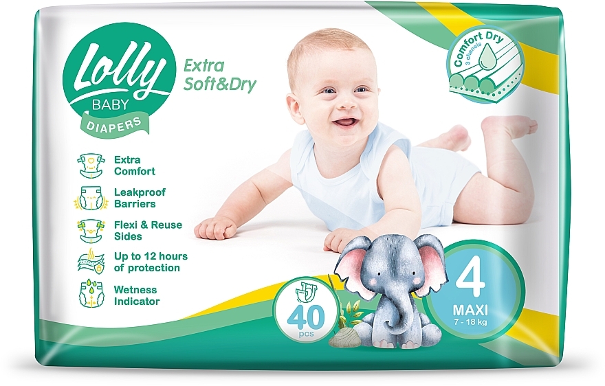 Підгузкии Extra Soft & Dry Maxi 4 (7-18 кг), 40 шт. - Lolly — фото N1