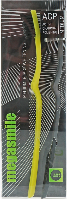 Зубна щітка "Блек Вайтенінг", салатова + чорна - Megasmile Medium Whiteninng Toothbrush