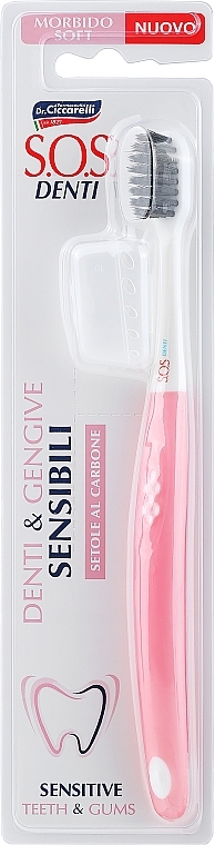 Зубная щетка с угольными щетинками, розовая - Dr. Ciccarelli S.O.S Denti Charcoal — фото N1