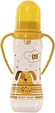 Пляшечка для годування з латексною соскою та ручками "Собачка", 250 мл, 0+, жовта - Baby Team — фото N2
