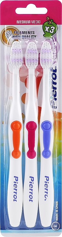 Набір зубних щіток "Колорос", помаранчева + рожева + фіолетова - Pierrot New Active — фото N1