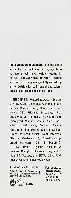 Зволожувальний шампунь для волосся - J Beverly Hills Platinum Hydrate Shampoo — фото N3