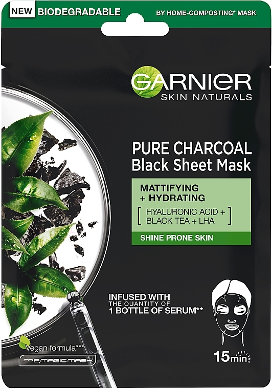 Черная тканевая маска "Очищающий уголь" для жирной кожи - Garnier Pure Charcoal Tissue Mask — фото N1
