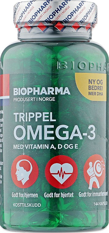 Потрійна Омега-3 з вітамінами - Biopharma Trippel Omega-3 Med Vitamin A, D, Og E