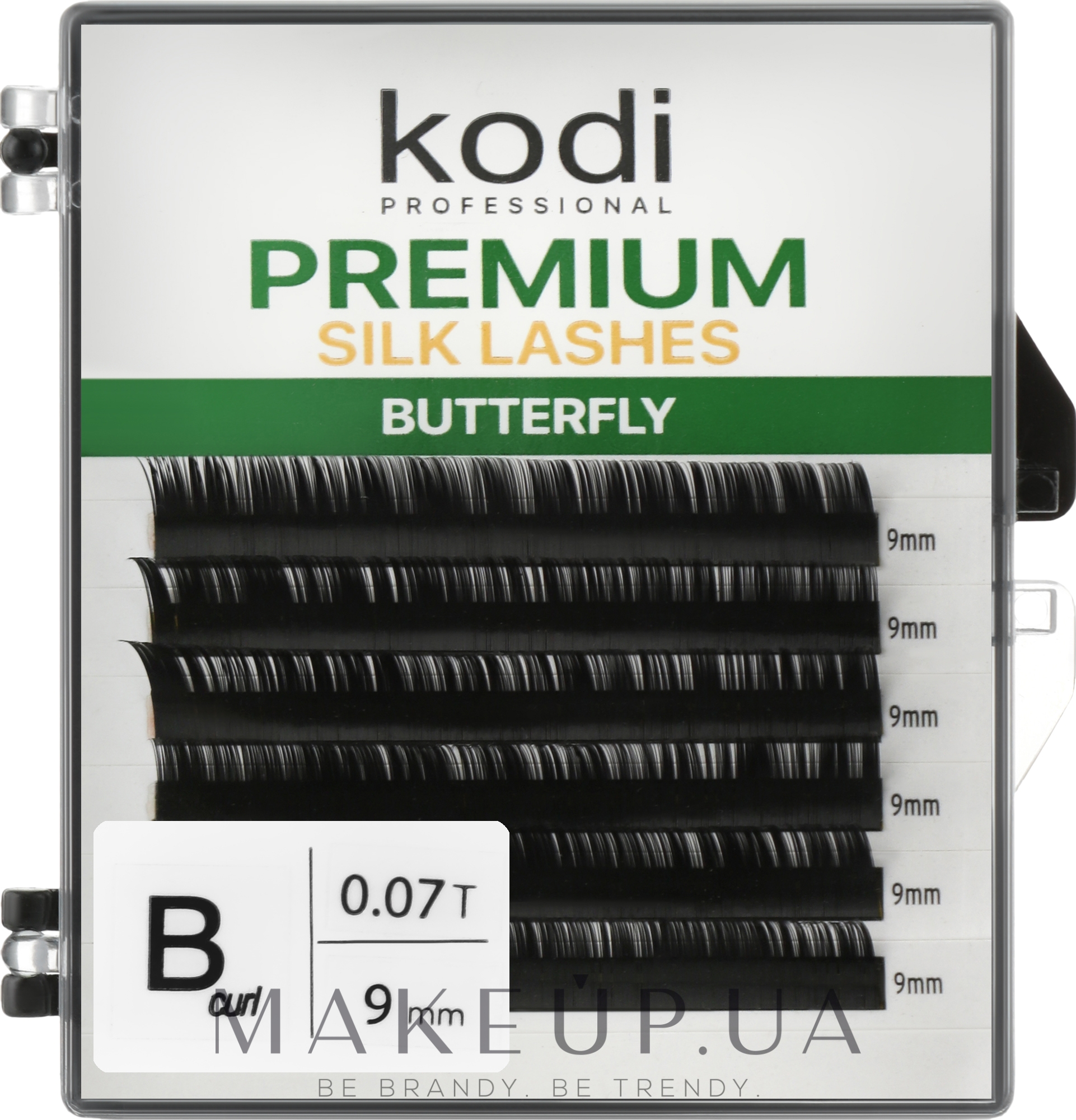 Накладні вії Butterfly Green B 0.07 (6 рядів: 9 мм) - Kodi Professional — фото 1уп