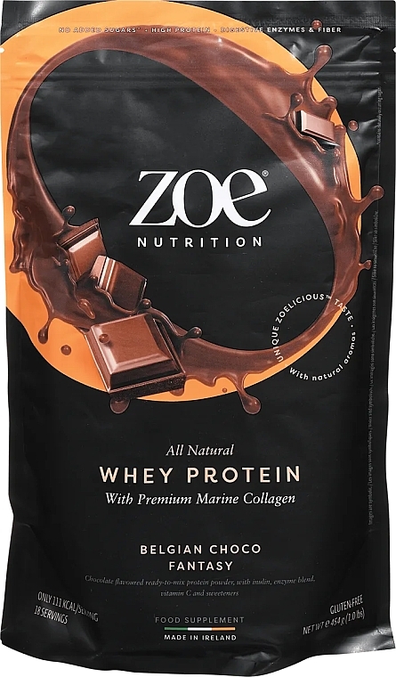 Протеїнова добавка з морським колагеном, шоколад - Zoe Nutrition Whey Protein & Marine Collagen Belgian Chocolate — фото N1