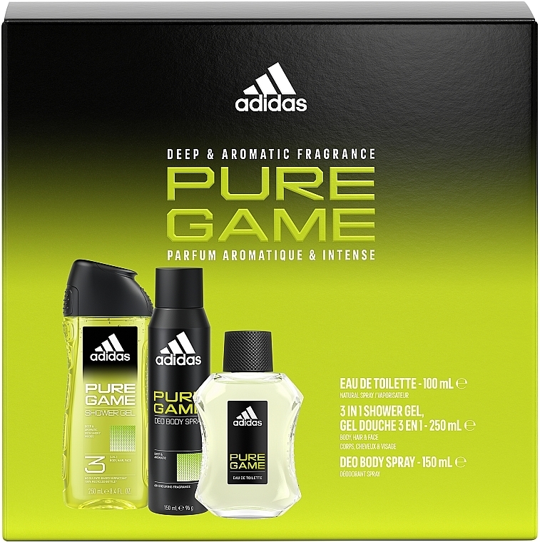 Adidas Pure Game - Набор (edt/100ml + deo/150ml + sh/gel/250ml) — фото N4