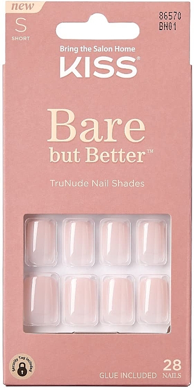 Набір накладних нігтів з клеєм, короткі - Kiss Bare But Better Nails Nudies — фото N1
