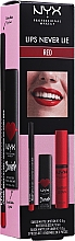 Духи, Парфюмерия, косметика Набор - NYX Professional Makeup Lips Never Lie Red (lipstick/3,5g + l/pencil/1g + lip/gloss/8ml)