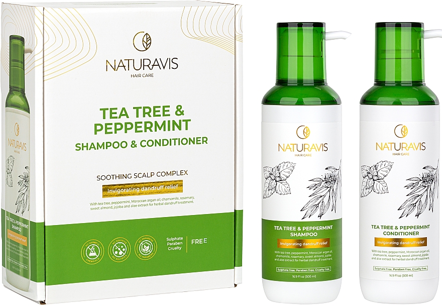 Набір: шампунь і кодиціонер "Tea Tree & Peppermint" - Naturavis Tea Tree & Peppermint Shampoo & Conditioner Set (shm/500ml + cond/500ml)