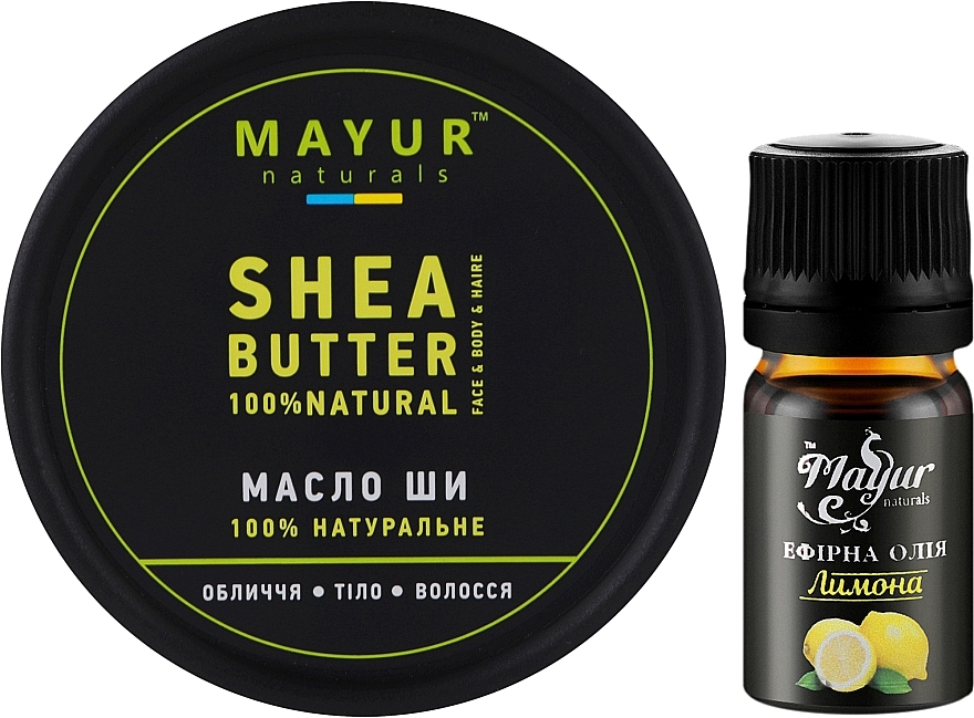 Подарунковий набір для волосся й тіла «Ши та лимон» - Mayur (b/oil/50ml + ess/oil/15ml) — фото N1