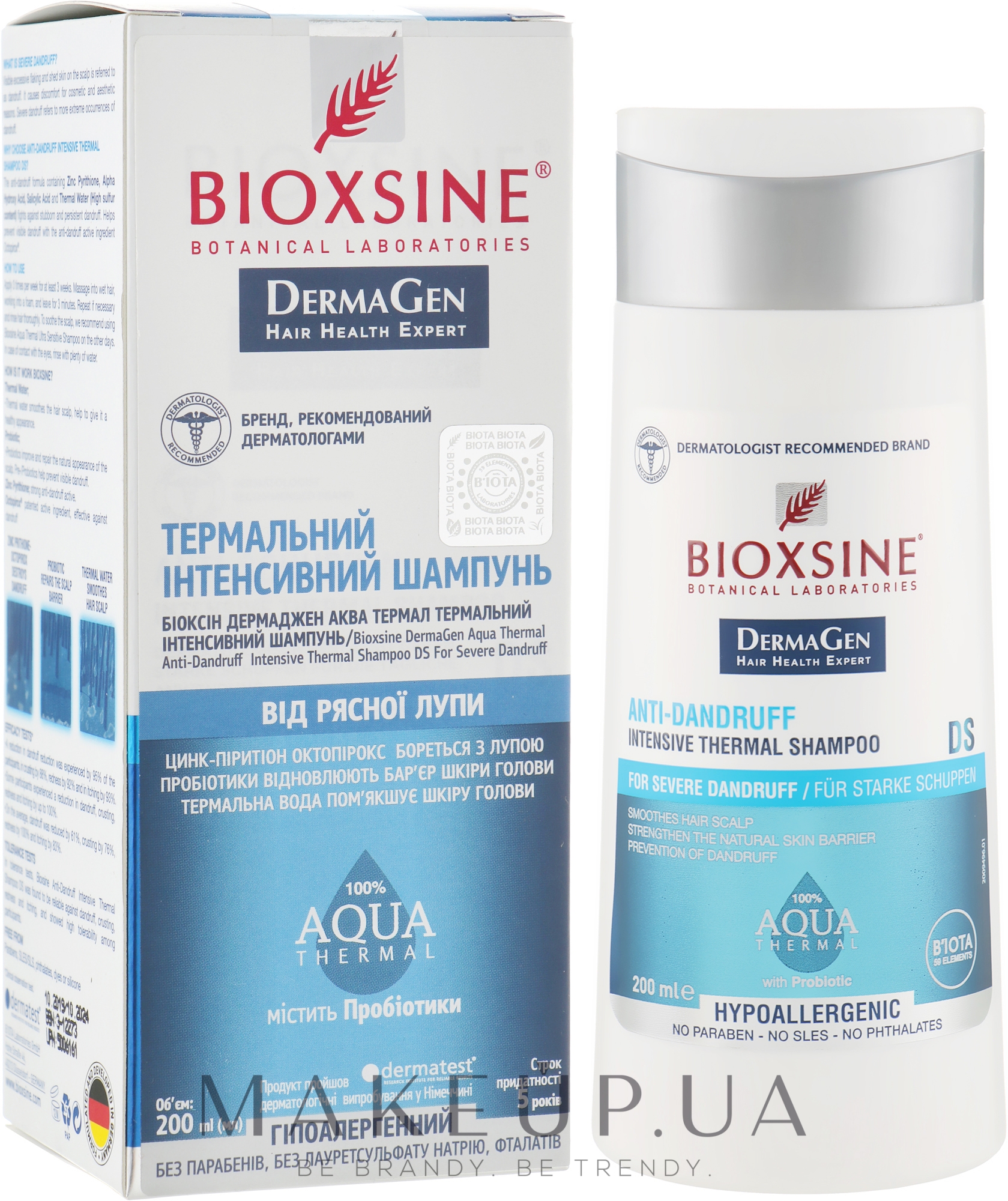 Інтенсивний термальний шампунь для волосся - Biota Bioxsine Anti-Dandruff Intensive Thermal Shampoo DermaGen Aqua Thermal — фото 200ml