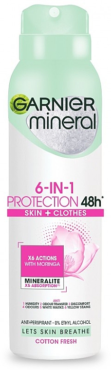 Дезодорант-спрей - Garnier Mineral 6in1 Protection 48h Cotton Fresh — фото N1