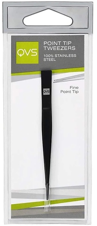 Пінцет для брів з гострими кінчиками - QVS Point Tip Tweezer Black — фото N1