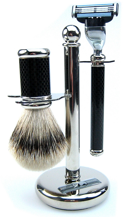 Набор для бритья - Golddachs Fine Badger, Mach3 Metal Chrome Handle (sh/brush + razor + stand) — фото N1