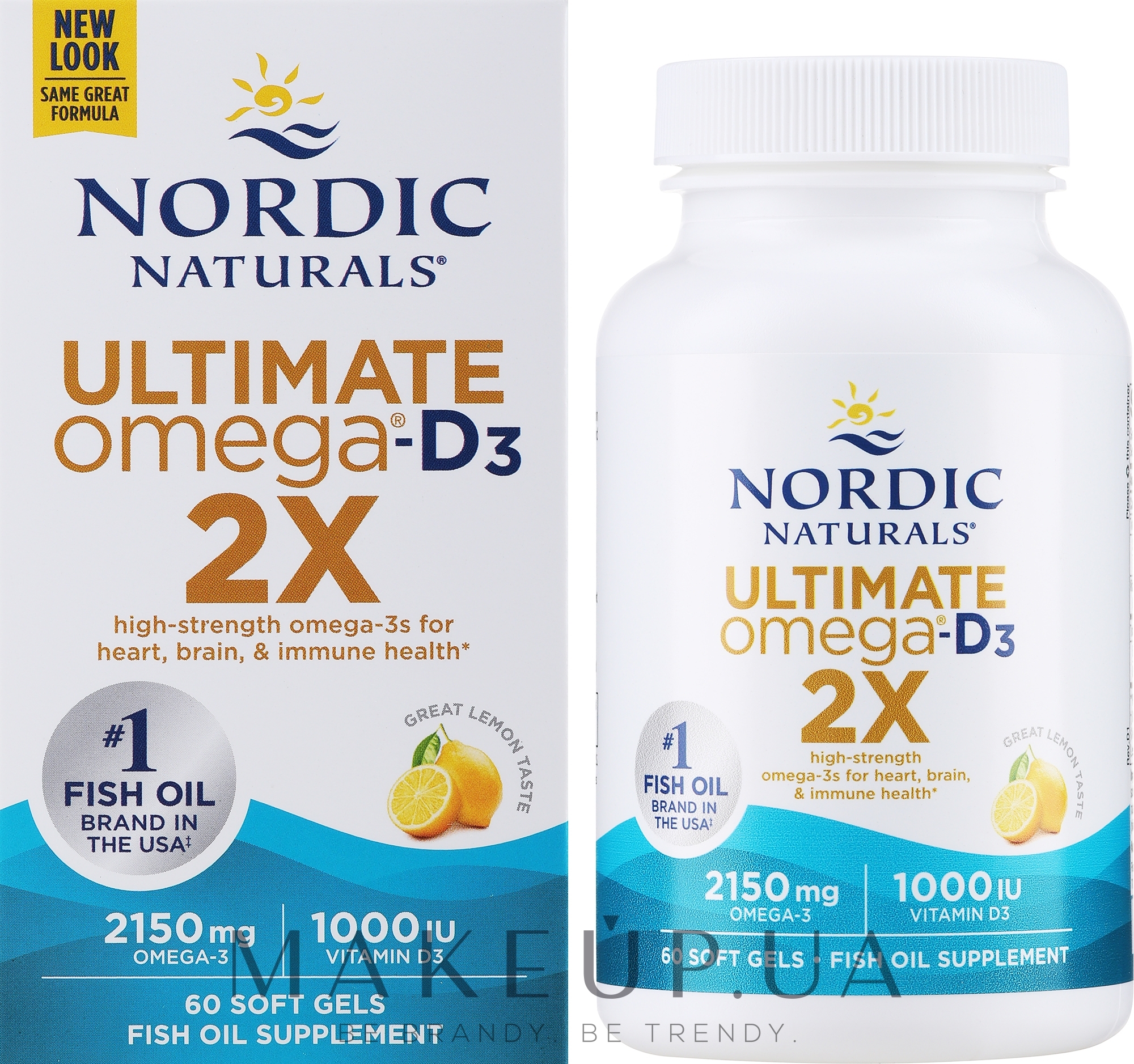 Пищевая добавка со вкусом лимона "Омега 2X + витамин D3", 2150 мг - Nordic Naturals Omega 2X With Vitamin D3 — фото 60шт